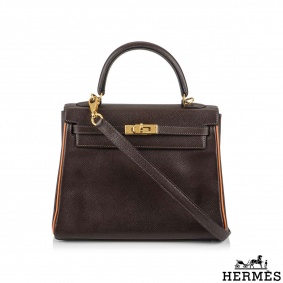 Herms Vintage HSS Special Order Kelly 25cm Chocolate & Orange H Epsom GHW